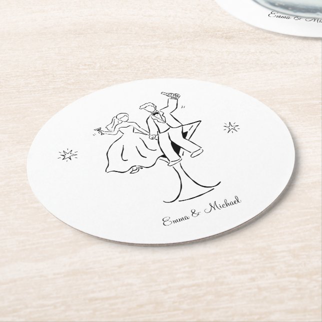 Whimsical Hand Drawn Couple Wedding Engagement  Runder Pappuntersetzer (Angewinkelt)