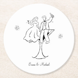 Whimsical Hand Drawn Couple Wedding Engagement  Runder Pappuntersetzer