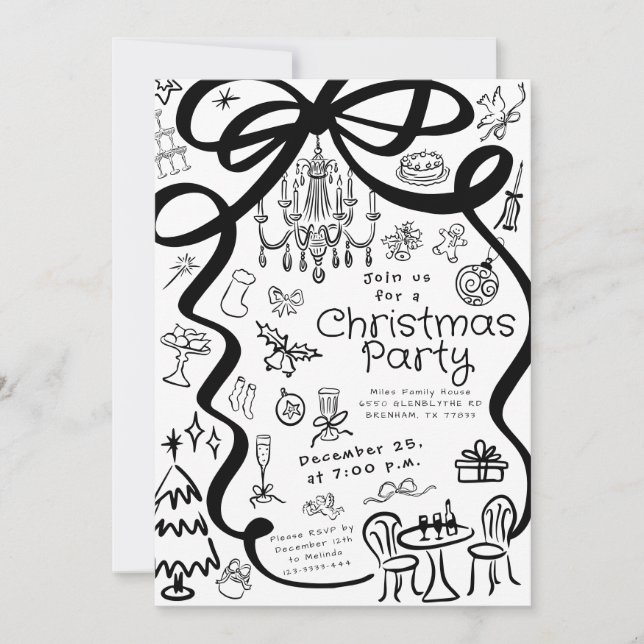 Whimsical Hand Drawn Dinner Party Einladung (Vorderseite)