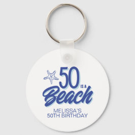 Whimsical Hand Drawn Doodle 50. Strand Geburtstag Schlüsselanhänger