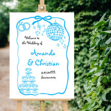 Whimsical Hand Drawn Doodle Blue Bow Wedding
