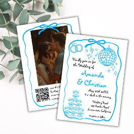 Whimsical Hand Drawn Doodle Blue Foto Hochzeit Einladung