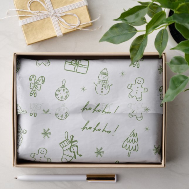 Whimsical Hand Drawn Doodle Green Seidenpapier (Geschenk)