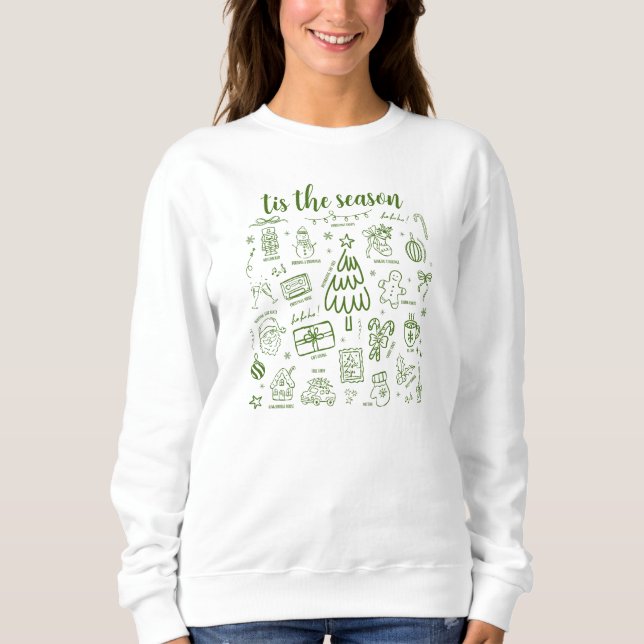 Whimsical Hand Drawn Doodle Green Sweatshirt (Vorderseite)