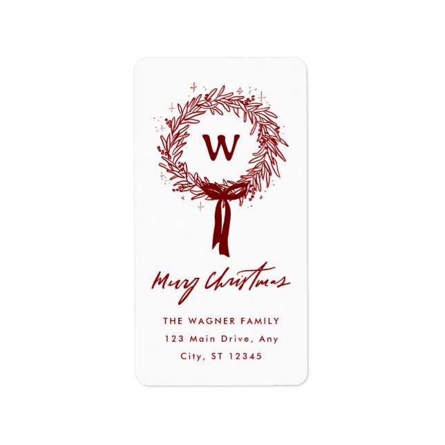 Whimsical Hand Drawn Doodle Wreath Weihnachten Adressaufkleber (Vorne)