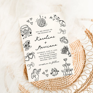 Whimsical Hand Drawn Doodles Einladung Hochzeit