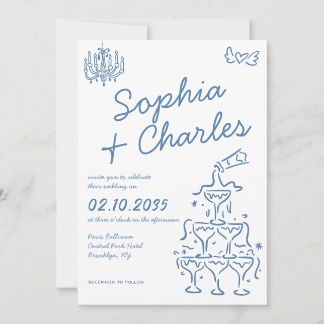 Whimsical Hand Drawn Doodles Foto QR Hochzeit Einladung (Vorderseite)