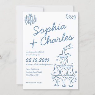 Whimsical Hand Drawn Doodles Foto QR Hochzeit Einladung