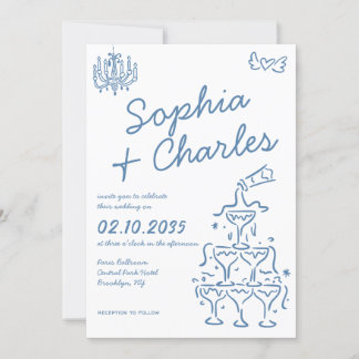 Whimsical Hand Drawn Doodles Foto QR Hochzeit Einladung