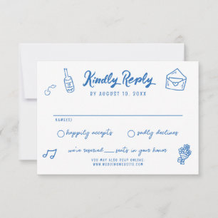 Whimsical Hand Drawn Doodles Französisch Stil Hoch RSVP Karte