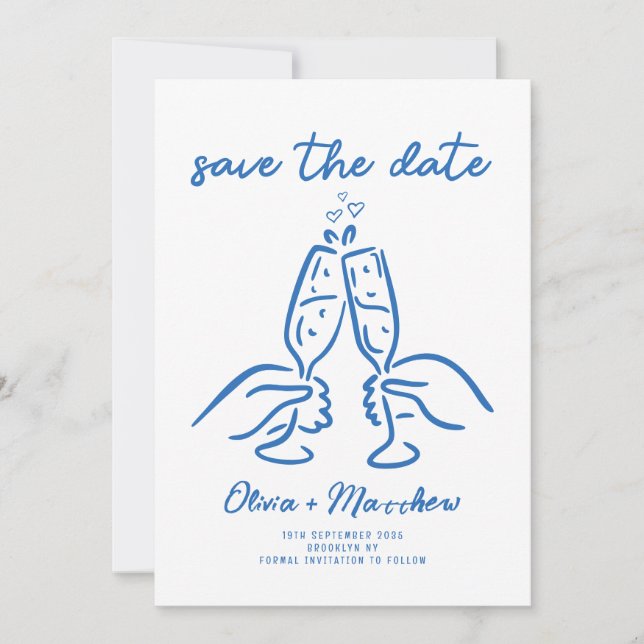 Whimsical Hand Drawn Doodles Französisch Stil Hoch Save The Date (Vorderseite)