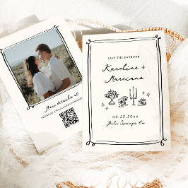 Whimsical Hand Drawn Doodles Save the Date QR-Code Einladung