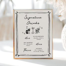 Whimsical Hand Drawn Doodles Signature Drinks Poster