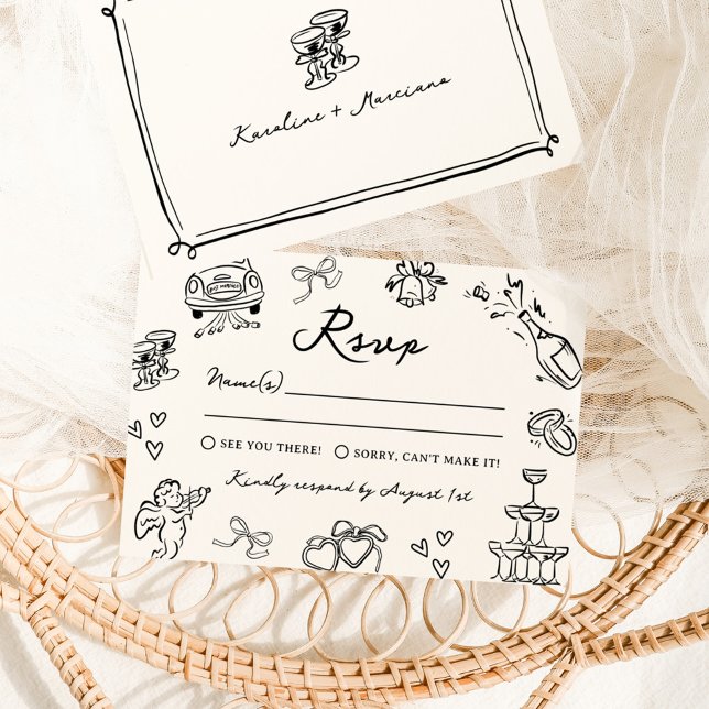 Whimsical Hand Drawn Doodles Wedding RSVP Einladung (Von Creator hochgeladen)