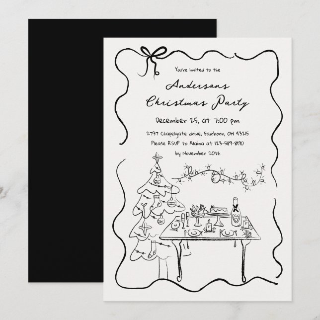 Whimsical Hand Drawn Doodles Weihnachtsfest Party Einladung (Vorne/Hinten)