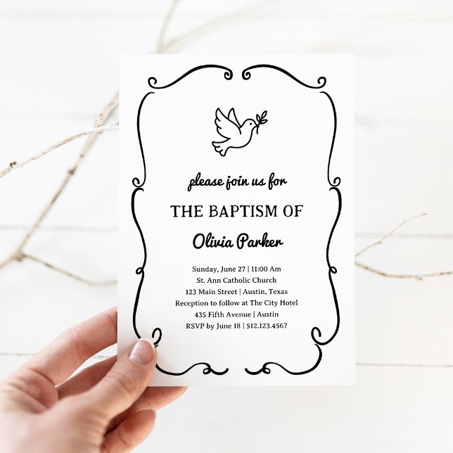 Whimsical Hand-Drawn Dove | Baptism Einladung (Von Creator hochgeladen)