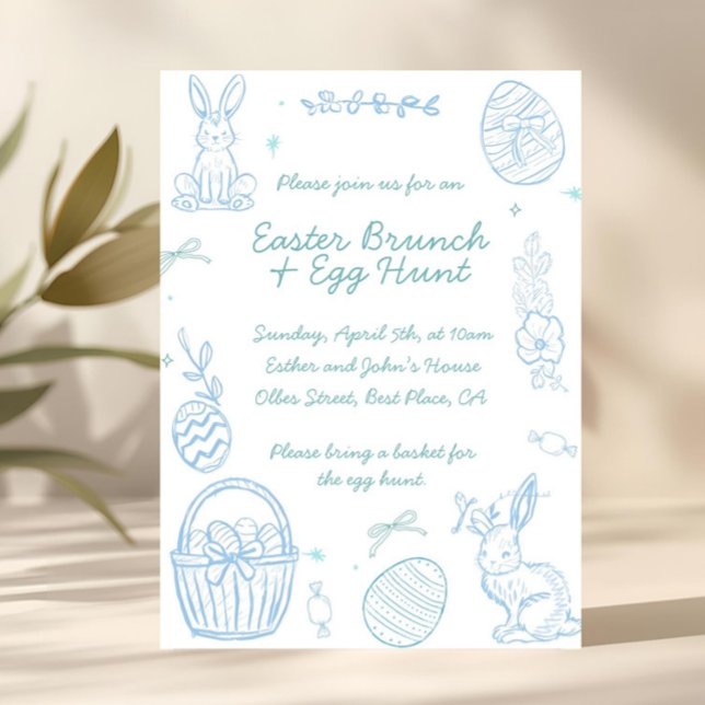 Whimsical Hand drawn Easter Brunch & Egg Hunt Einladung (hand drawn easter, minimalist easter invitation, kids easter party, family easter brunch, spring par)