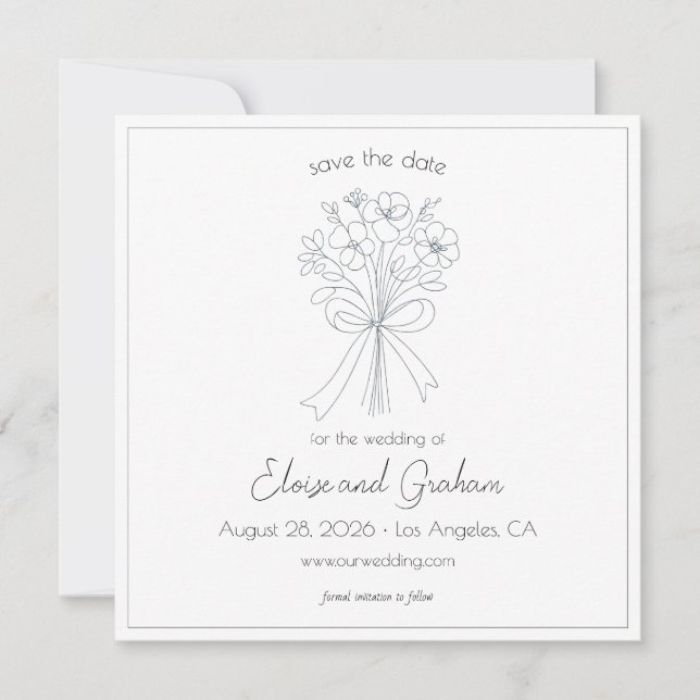 Whimsical Hand Drawn Einfache Blume und Bow-Hochze Save The Date (Vorderseite)