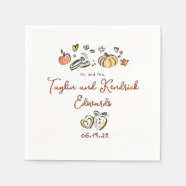 Whimsical Hand Drawn Fall Love Wedding Napkins Serviette