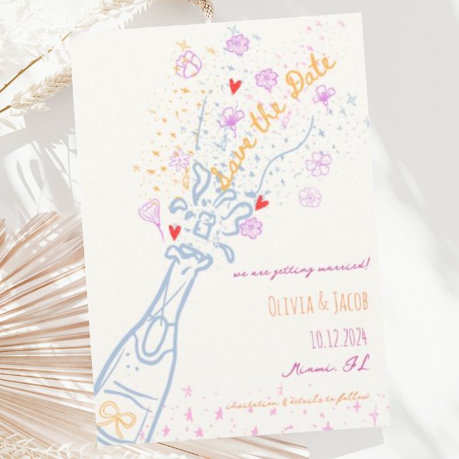 Whimsical Hand Drawn Floral Fun Save the Date Einladung (Von Creator hochgeladen)
