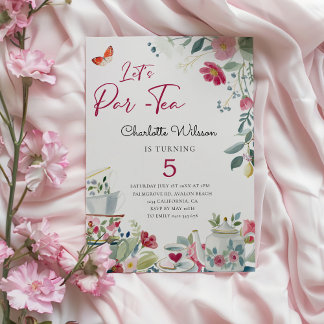 Whimsical hand-drawn floral Tea Party Birthday Einladung