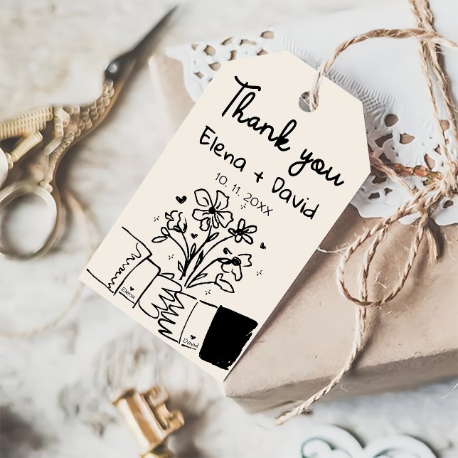 Whimsical Hand Drawn Floral Wedding Vielen Dank Geschenkanhänger (Von Creator hochgeladen)