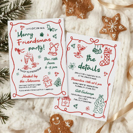 Whimsical Hand Drawn Friendsmas Christmas Party Einladung