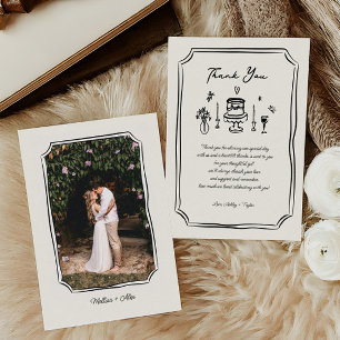 Whimsical Hand Drawn Fun Quirky Wedding Foto Dankeskarte