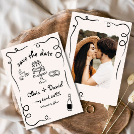 Whimsical Hand Drawn Funky Wedding Foto Save The Date