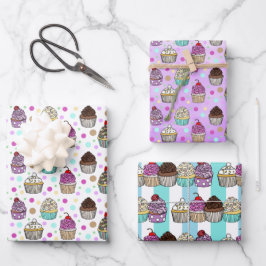 Whimsical Hand Drawn Geburtstagskuchen Geschenkpapier Set