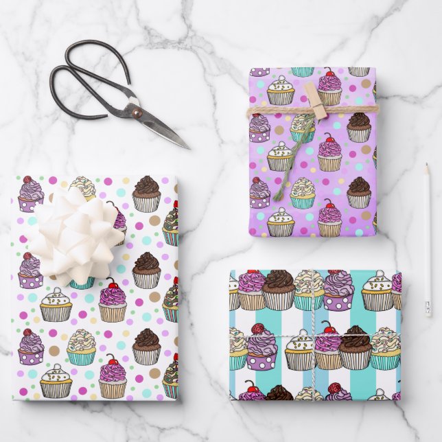 Whimsical Hand Drawn Geburtstagskuchen Geschenkpapier Set (Vorderseite)