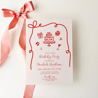 Whimsical Hand Drawn Geburtstagspartei Einladung