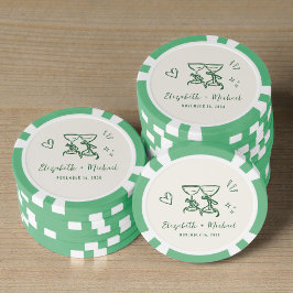 Whimsical Hand Drawn Green Cream Wedding Pokerchips