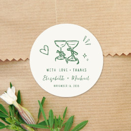 Whimsical Hand Drawn Green Cream Wedding Thank You Runder Aufkleber