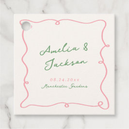 Whimsical Hand Drawn Green & Pink Hochzeit Napkins Geschenkanhänger