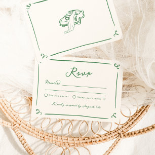 Whimsical Hand Drawn Green Wedding RSVP Einladung