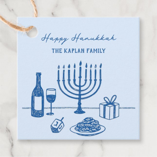 Whimsical Hand Drawn Hanukkah Party Trendy Custom Geschenkanhänger (Vorderseite)