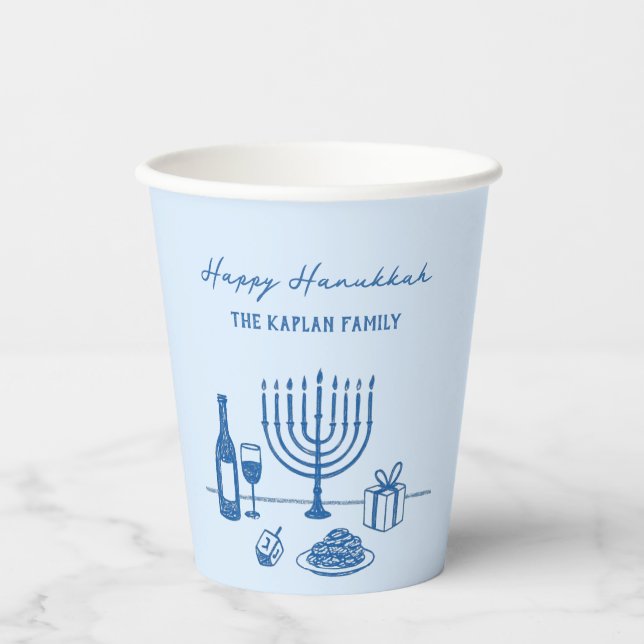 Whimsical Hand Drawn Hanukkah Party Trendy Custom Pappbecher (Vorderseite)