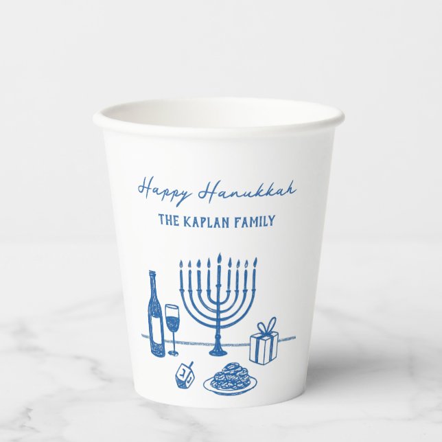 Whimsical Hand Drawn Hanukkah Party Trendy Custom Pappbecher (Vorderseite)