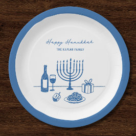 Whimsical Hand Drawn Hanukkah Party Trendy Custom Pappteller