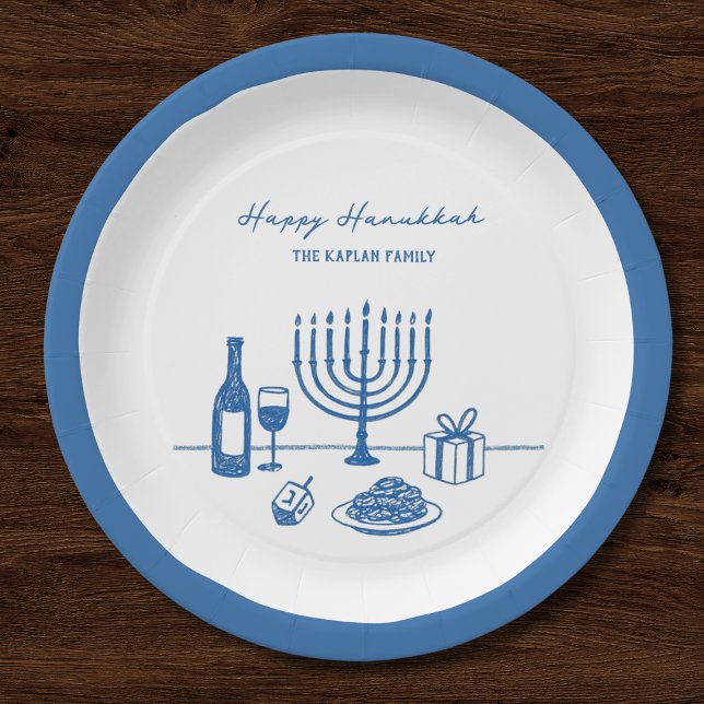 Whimsical Hand Drawn Hanukkah Party Trendy Custom Pappteller (Von Creator hochgeladen)