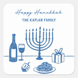 Whimsical Hand Drawn Hanukkah Party Trendy Custom Quadratischer Aufkleber