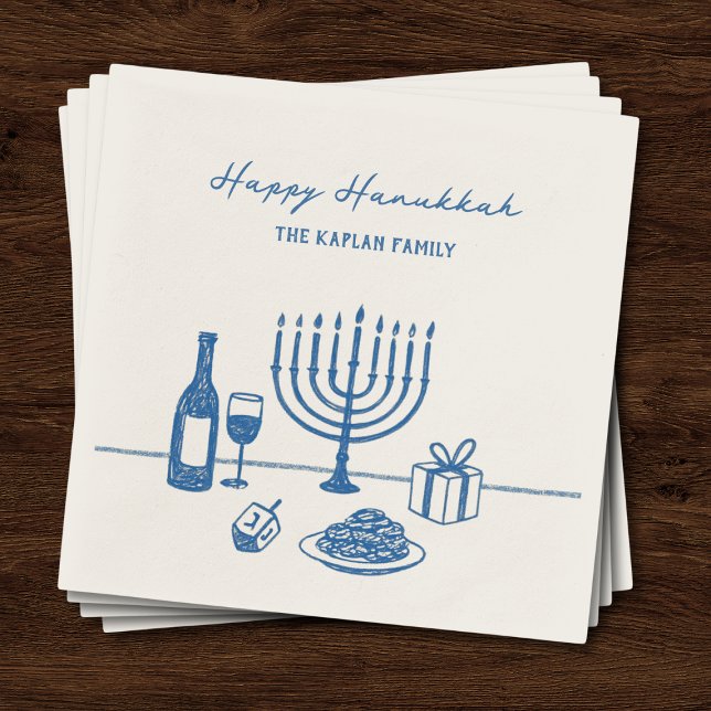 Whimsical Hand Drawn Hanukkah Party Trendy Custom Serviette (Von Creator hochgeladen)
