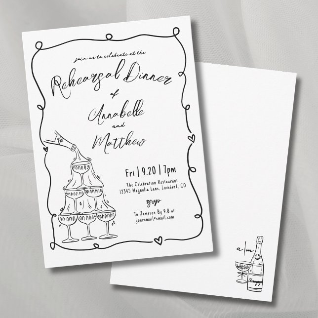 Whimsical Hand Drawn Hochzeit Probe Dinner Einladung (Whimsical Hand Drawn Wedding Rehearsal Dinner Invitation)