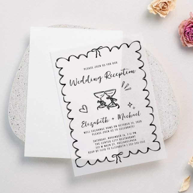 Whimsical Hand Drawn Hochzeitsempfang (Elevate your wedding reception invitations with the timeless beauty of vellum overlays)