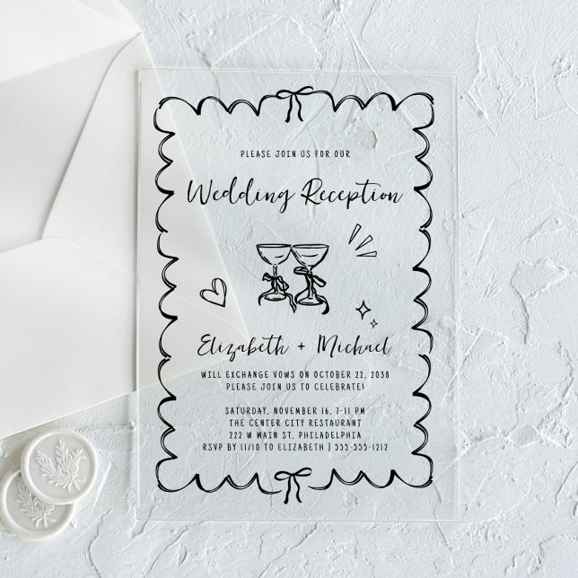Whimsical Hand Drawn Hochzeitsempfang Acryleinladungen (Make your wedding reception unforgettable with stunning acrylic invitations—modern, elegant, unique!)