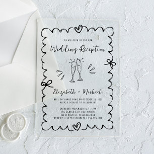 Whimsical Hand Drawn Hochzeitsempfang Acryleinladungen