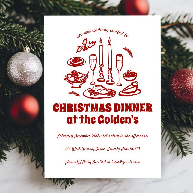 Whimsical Hand Drawn Holiday Dinner Party Einladung (Whimsical Hand Drawn Holiday Dinner Party Invitation
)