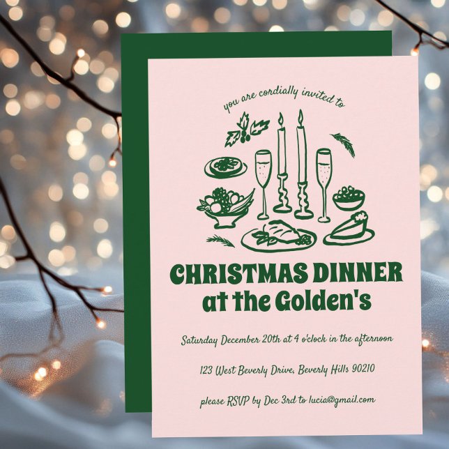 Whimsical Hand Drawn Holiday Dinner Party Einladung (Whimsical Hand Drawn Holiday Christmas Dinner Party Invitation
)