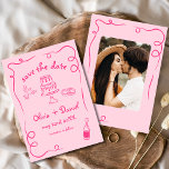 Whimsical Hand Drawn Hot Pink Wedding Foto Save The Date<br><div class="desc">Set den Ton für deine Hochzeit mit dieser skurril handgezeichnet Save the Date Fotokarte! Mit feinen, künstlerischen Details und einem personalisierten Foto verbindet dieses Design Kreativität und Charme. Die sanfte, elegante Typografie bereichert das romantische Thema, während die individuell anpassbaren Details dafür sorgen, dass es perfekt zu Ihrem besonderen Tag passt....</div>